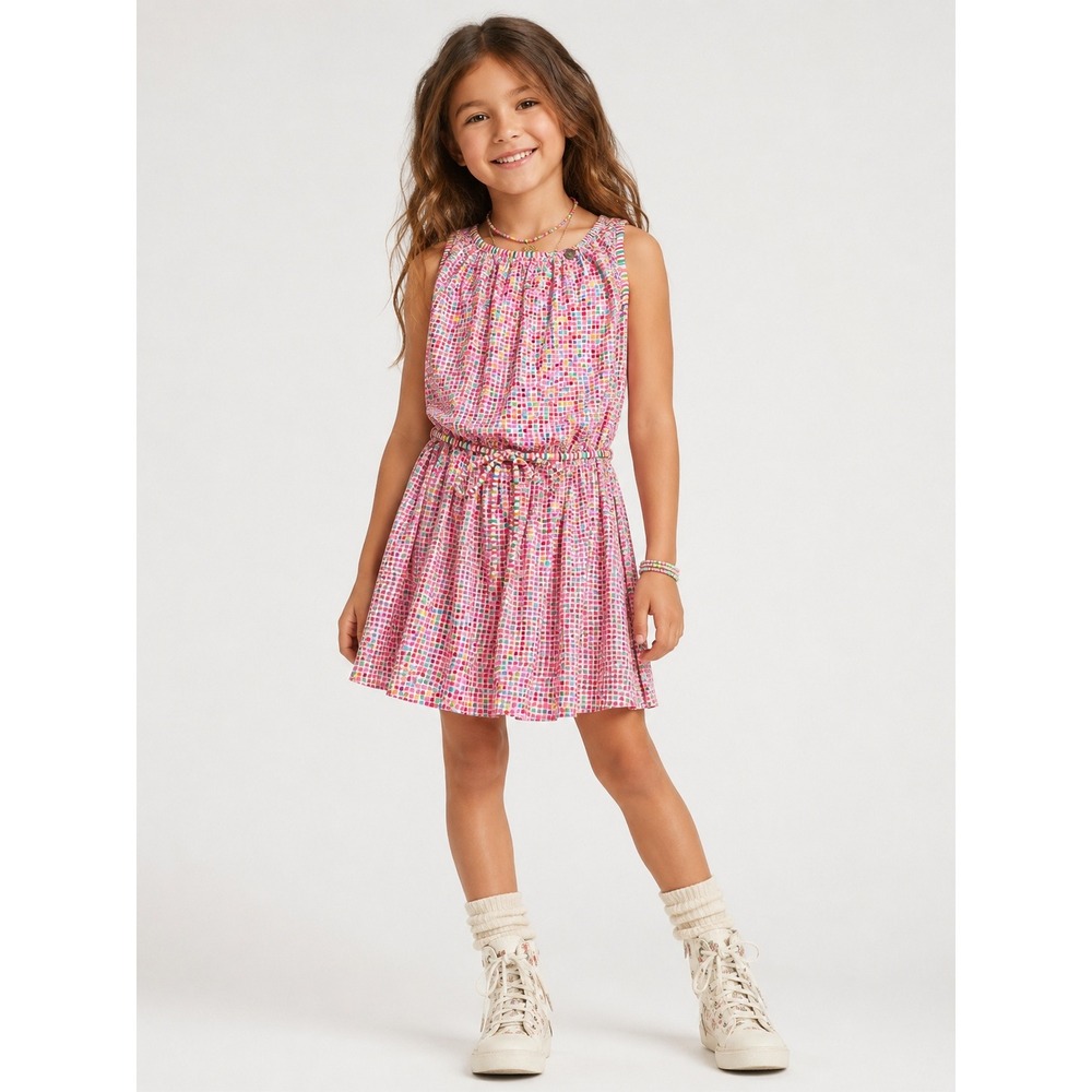 Mim-Pi Girls Polka Dot Butterfly Dress Multicolor Boho Cotton Lurex Size 128 7 8
